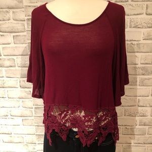 Danbee Burgundy Red Sheer Blouse Top Sz S-M